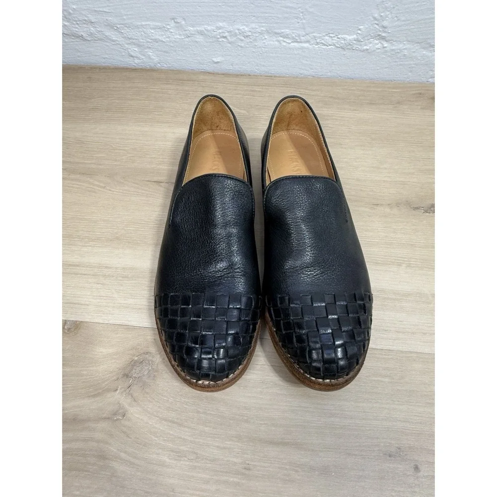 Blackstone Leather Loafers Woven Toe Black Slip On EU 38 US 7.5